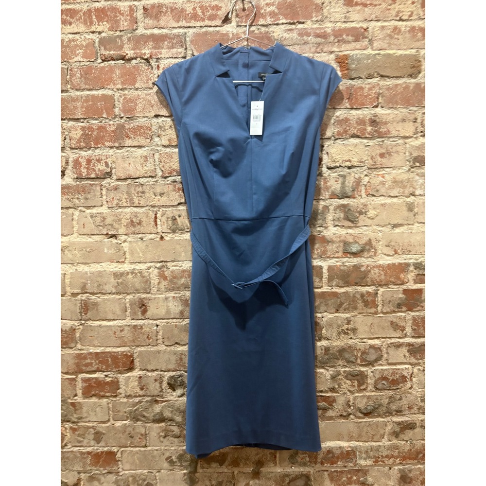NEW Ann Taylor Belted Doubleweave Sheath Dress Blue Size 4 - Picture 2 of 9